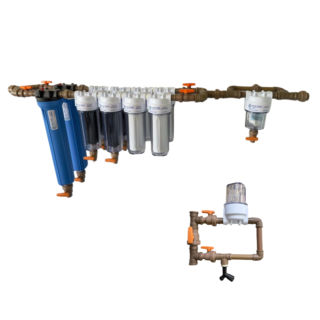 Sistema de filtros Água Cinza para empreendimentos: filtros Refino, Polimento, Zeolita e Carvão Ativado.